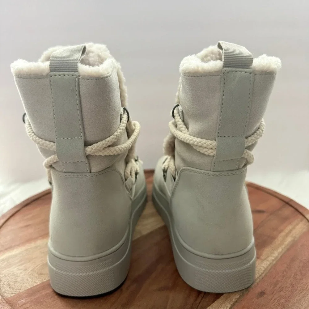MIA Disa Womens Off White Faux Fur Lined Rope Lace Up Winter Boots 7.5 GS1500712